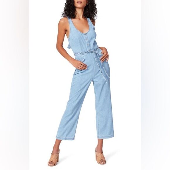 Anthropologie Paige Celia Braided Detail Denim Crop Jumpsuit in Santa Monica NWT - Picture 1 of 9